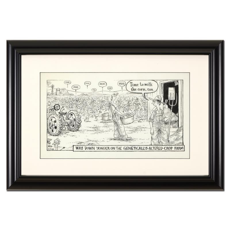 Dan Piraro Signed Bizarro "Genetically Altered Crop Farm" 20x14 Custom Framed Original Pen & Ink Drawing at PristineAuction.com Dan Piraro Signed Bizarro "Genetically Altered Crop Farm" 20x14 Custom Framed Original Pen & Ink Drawing at PristineAuction.com