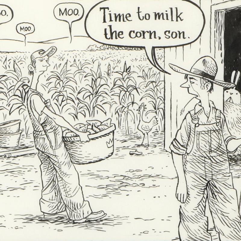 Dan Piraro Signed Bizarro "Genetically Altered Crop Farm" 20x14 Custom Framed Original Pen & Ink Drawing at PristineAuction.com Dan Piraro Signed Bizarro "Genetically Altered Crop Farm" 20x14 Custom Framed Original Pen & Ink Drawing at PristineAuction.com