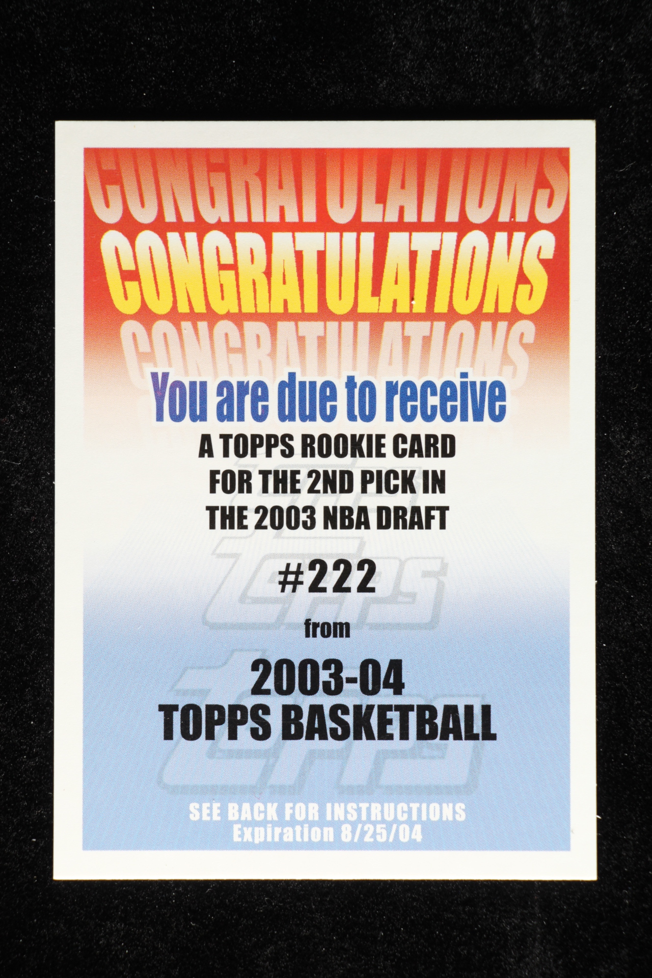 2003 Topps Redemption Card at PristineAuction.com 2003 Topps Redemption Card at PristineAuction.com
