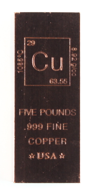 Five Pounds .999 Fine Copper "Element Design" Bullion Bar at PristineAuction.com Five Pounds .999 Fine Copper "Element Design" Bullion Bar at PristineAuction.com