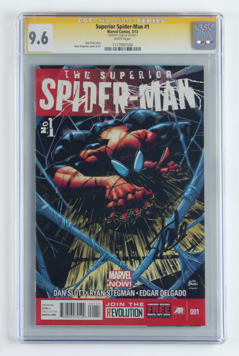 Stan Lee Signed 2013 "Superior Spider-Man" Issue #1 Marvel Comic Book (CGC 9.6) at PristineAuction.com Stan Lee Signed 2013 "Superior Spider-Man" Issue #1 Marvel Comic Book (CGC 9.6) at PristineAuction.com