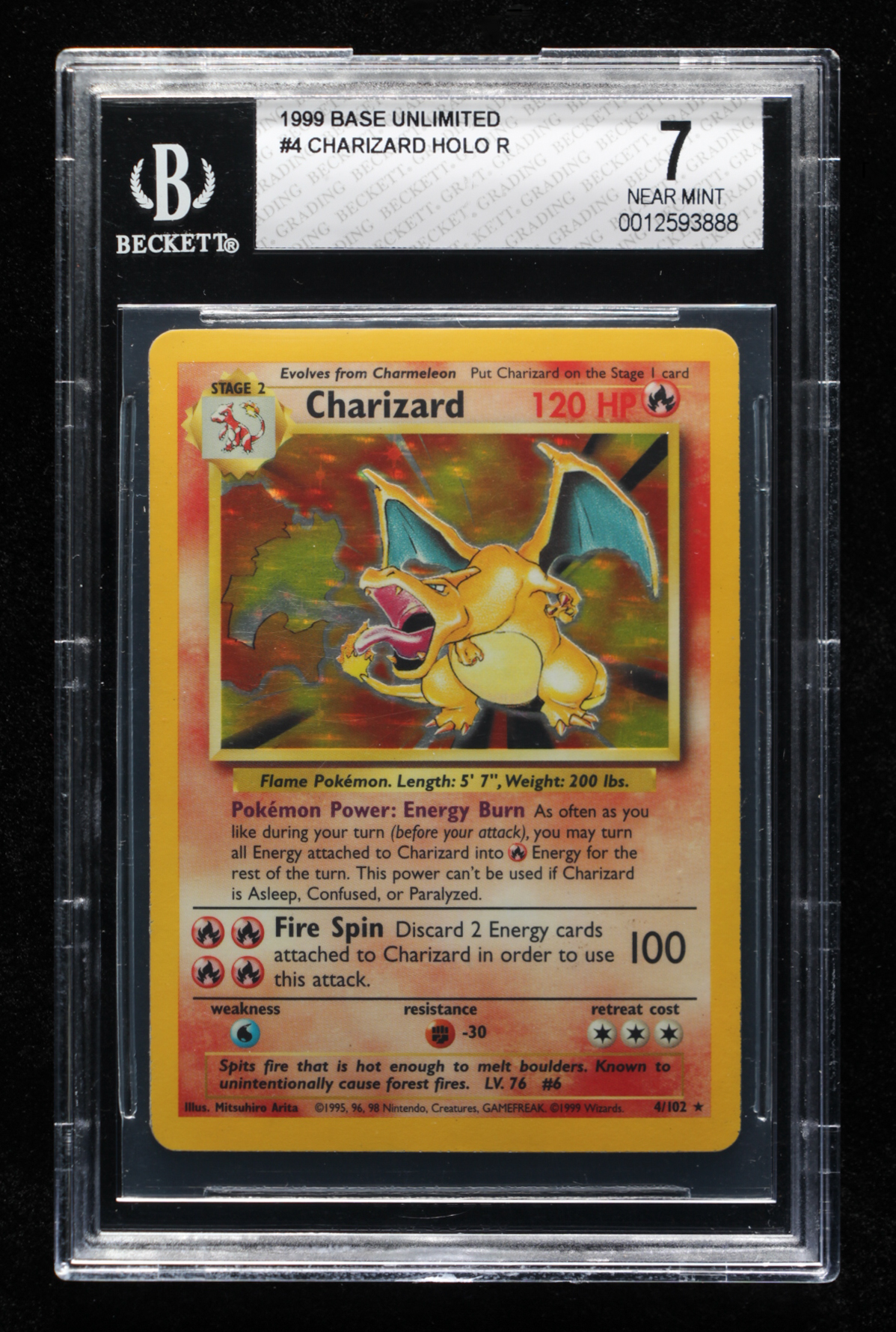 Charizard 1999 Pokemon Base Unlimited #4 HOLO (BGS 7) at PristineAuction.com Charizard 1999 Pokemon Base Unlimited #4 HOLO (BGS 7) at PristineAuction.com