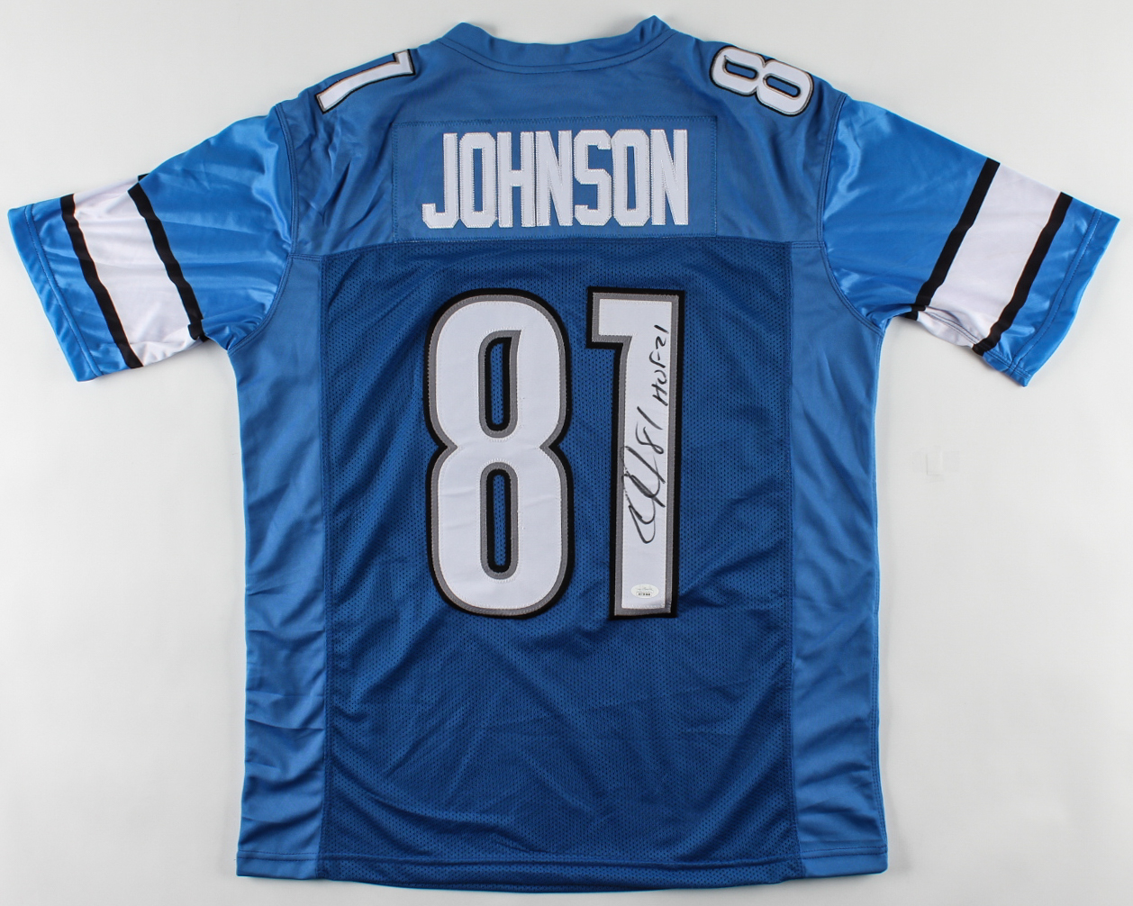 Calvin Johnson Signed Jersey Inscribed "HOF 21" (JSA COA) (See Description) at PristineAuction.com Calvin Johnson Signed Jersey Inscribed "HOF 21" (JSA COA) (See Description) at PristineAuction.com