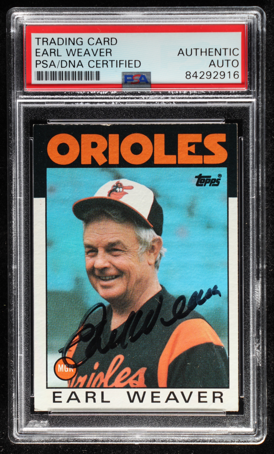 Earl Weaver Signed 1986 Topps #321 MG (PSA Encapsulated) at PristineAuction.com Earl Weaver Signed 1986 Topps #321 MG (PSA Encapsulated) at PristineAuction.com