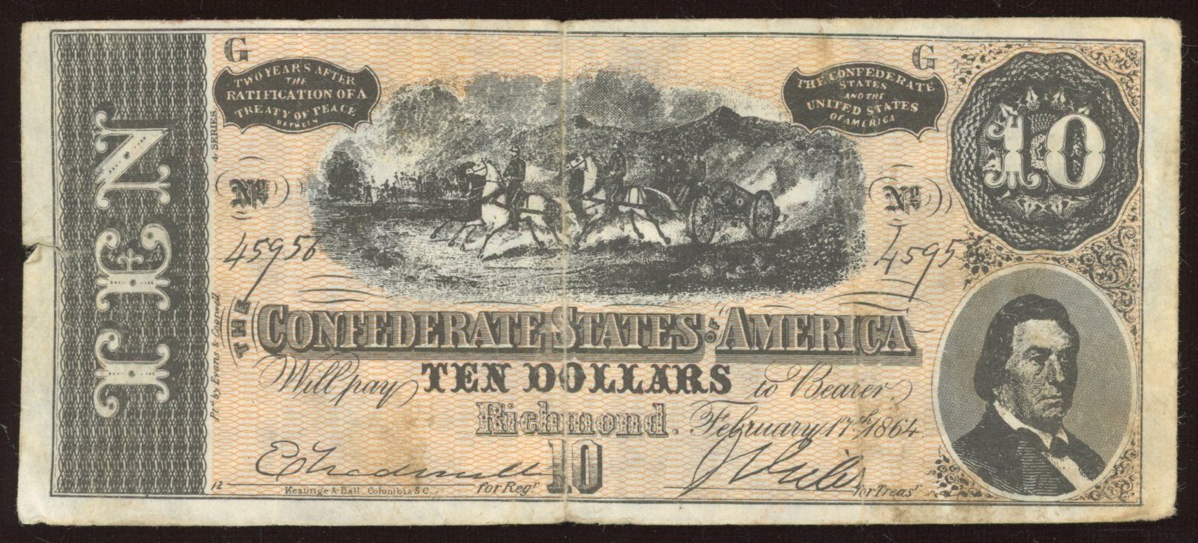 1864 $10 Ten Dollar Confederate States of America Bank Note at PristineAuction.com 1864 $10 Ten Dollar Confederate States of America Bank Note at PristineAuction.com