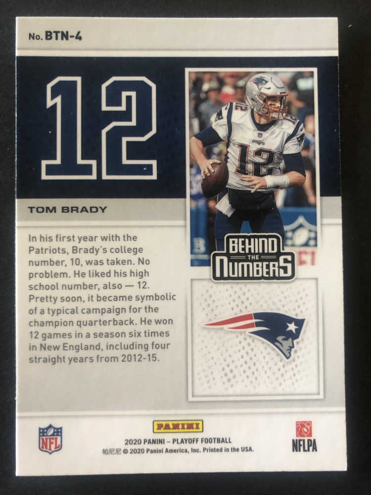 Tom Brady 2020 Playoff Behind the Numbers 4 Pristine Auction