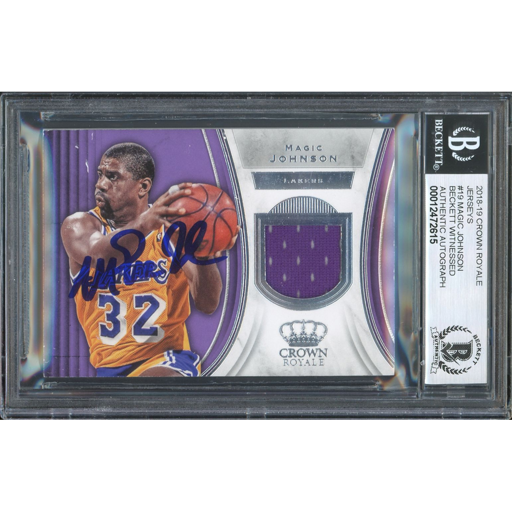 Magic Johnson Signed 2018-19 Crown Royale Jerseys #19 (BGS