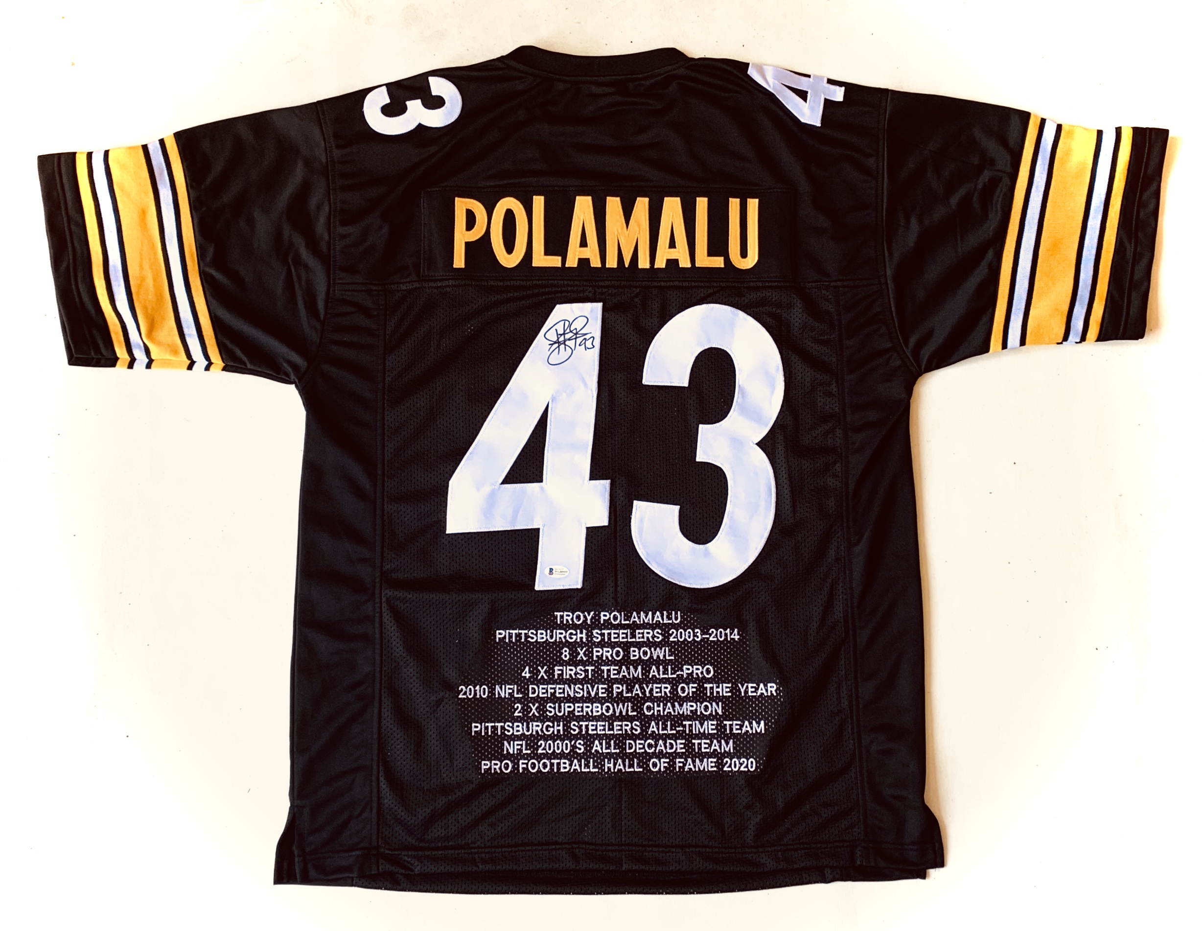 Troy Polamalu Signed Career Stat Highlight Jersey (Beckett COA) at PristineAuction.com Troy Polamalu Signed Career Stat Highlight Jersey (Beckett COA) at PristineAuction.com