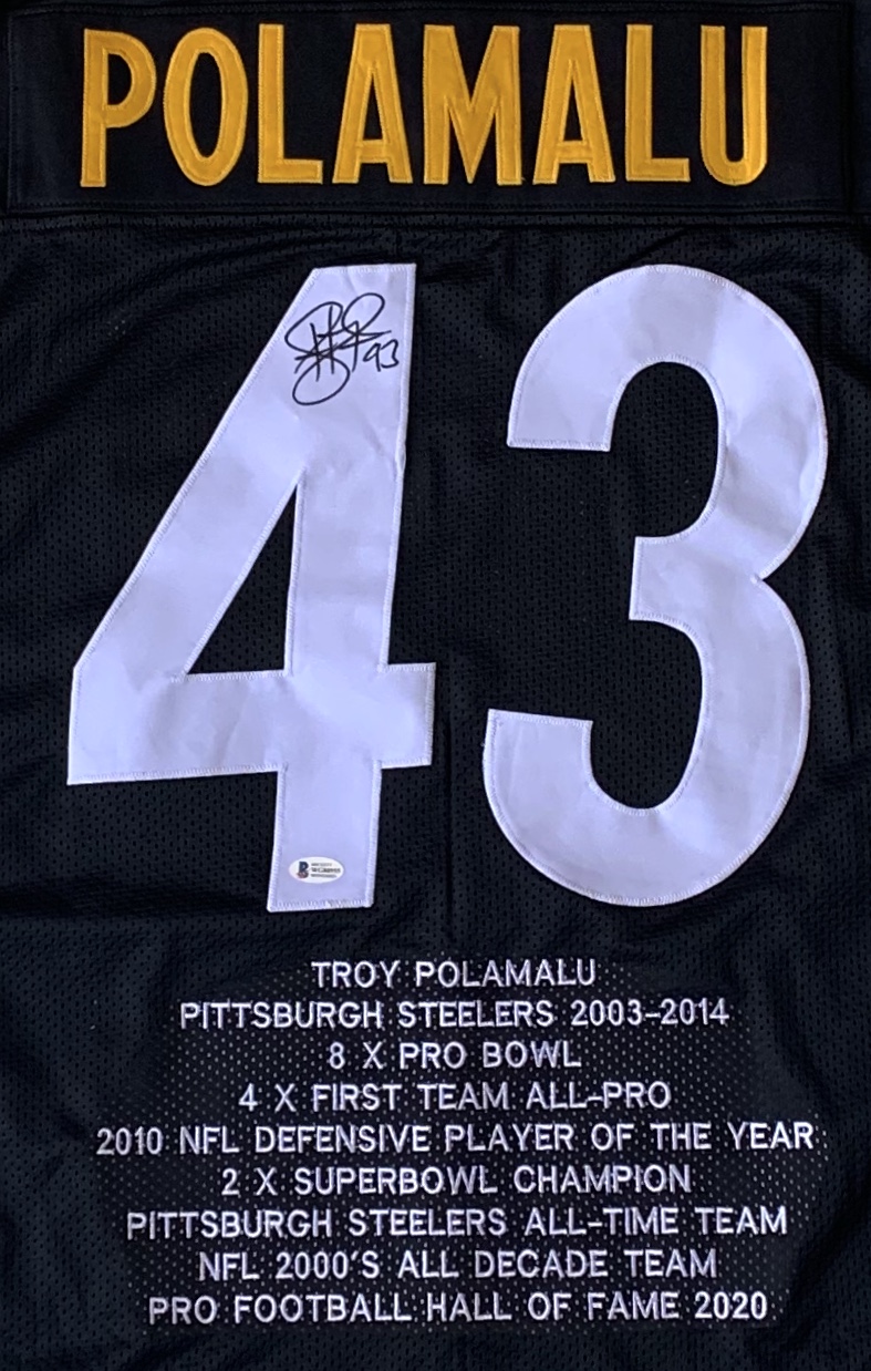 Troy Polamalu Signed Career Stat Highlight Jersey (Beckett COA) at PristineAuction.com Troy Polamalu Signed Career Stat Highlight Jersey (Beckett COA) at PristineAuction.com