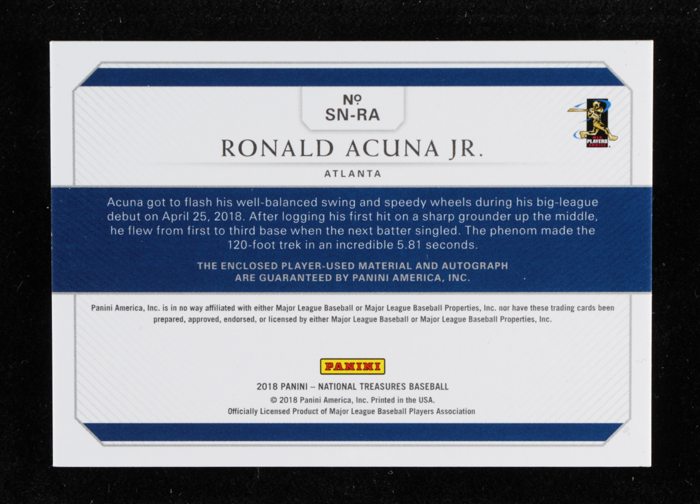 Ronald Acuna Jr. 2018 Panini National Treasures Signature Names #11 at PristineAuction.com Ronald Acuna Jr. 2018 Panini National Treasures Signature Names #11 at PristineAuction.com