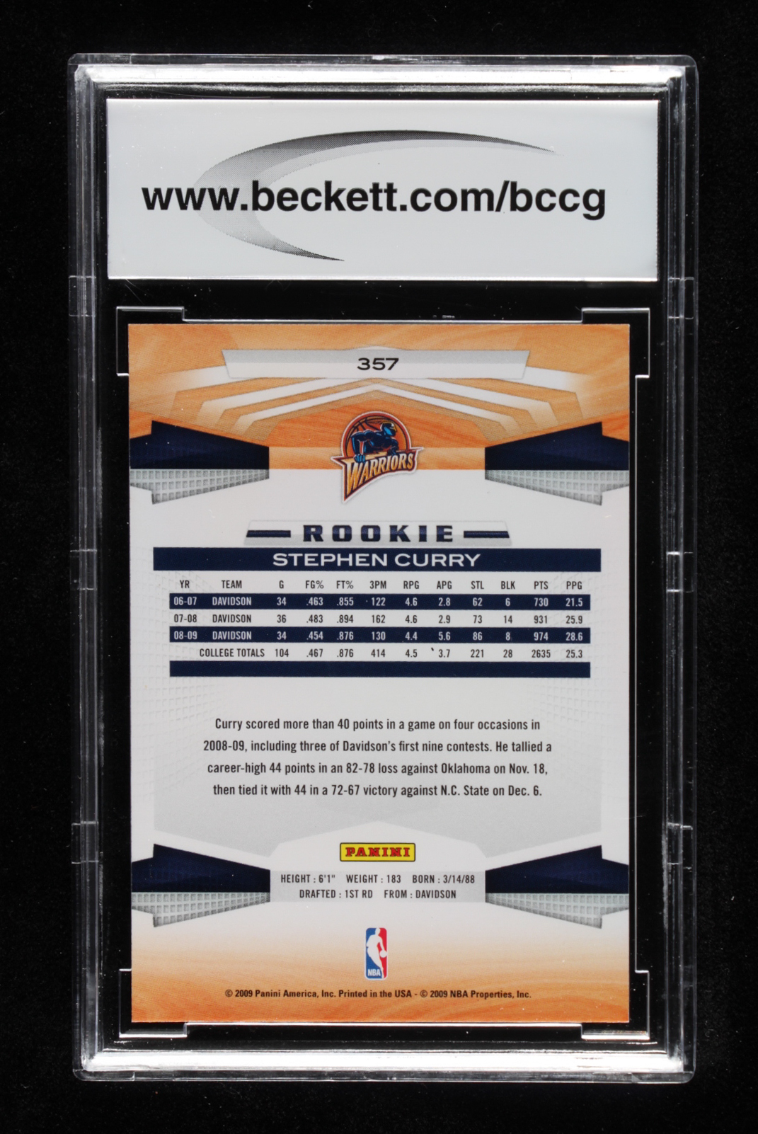 Stephen Curry 2009-10 Panini #357 RC (BCCG 10) at PristineAuction.com Stephen Curry 2009-10 Panini #357 RC (BCCG 10) at PristineAuction.com