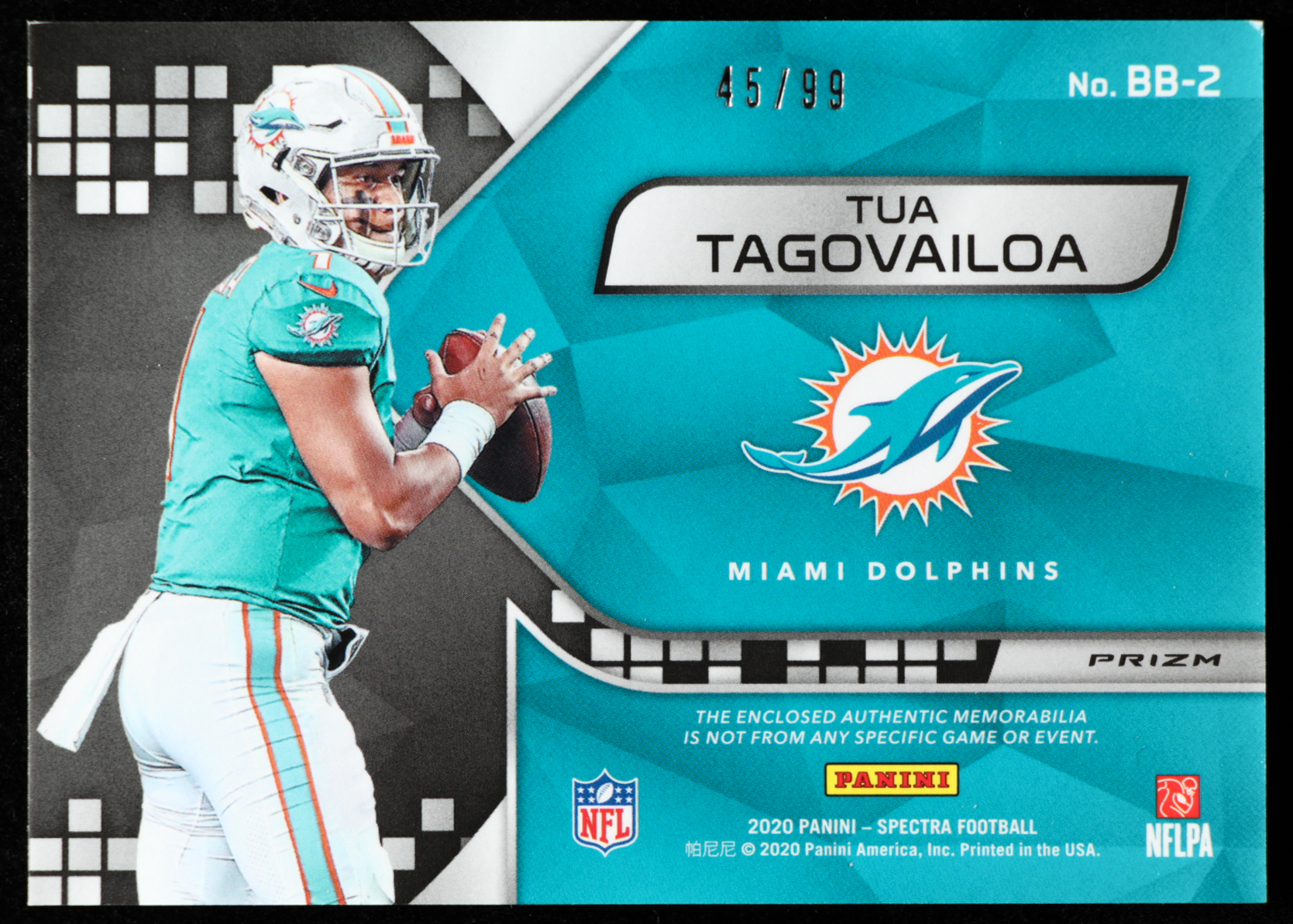 Tua Tagovailoa 2020 Panini Spectra Building Blocks Materials #2 at PristineAuction.com Tua Tagovailoa 2020 Panini Spectra Building Blocks Materials #2 at PristineAuction.com