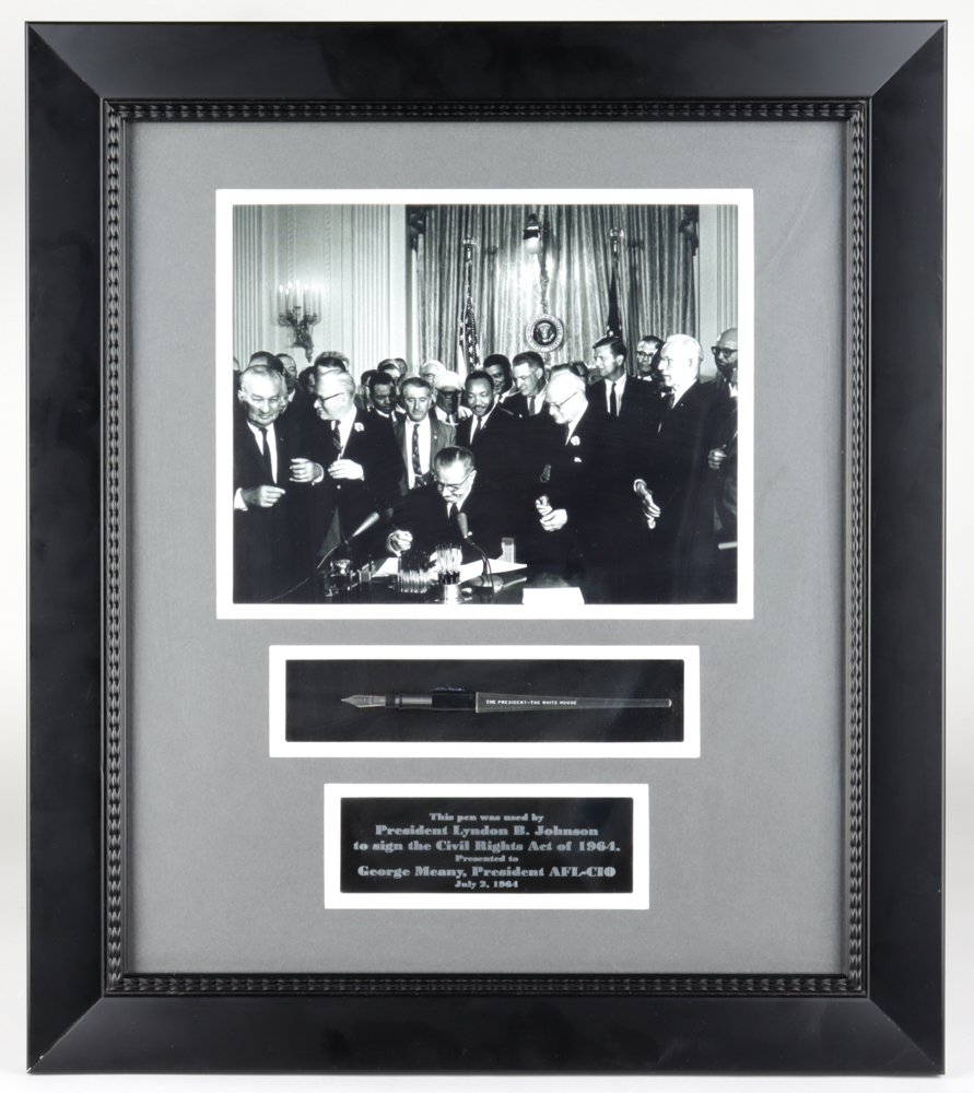 Pen Used by Lyndon B. Johnson to Sign the 1964 Civil Rights Act Display ...
