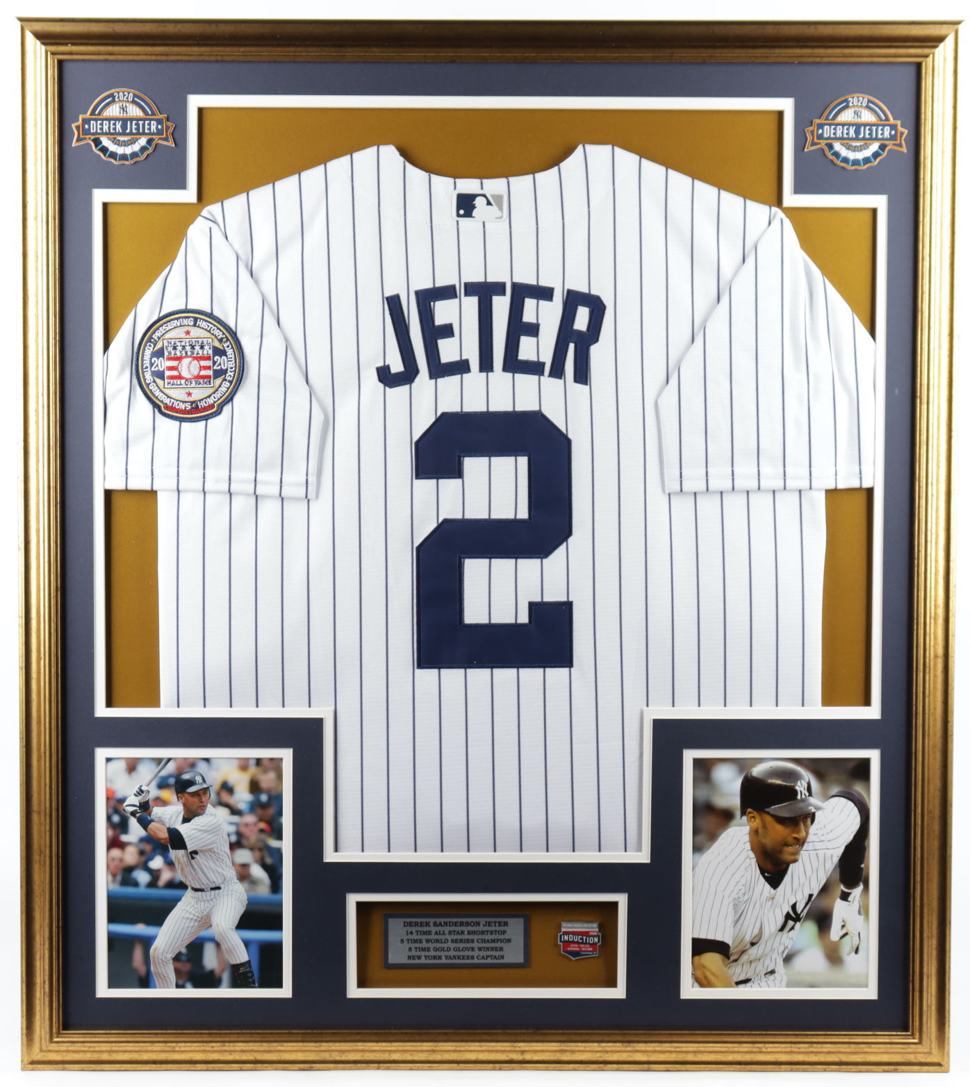Derek Jeter 32x36 Custom Framed Jersey Display with Hall of Fame Induction Pin at PristineAuction.com Derek Jeter 32x36 Custom Framed Jersey Display with Hall of Fame Induction Pin at PristineAuction.com