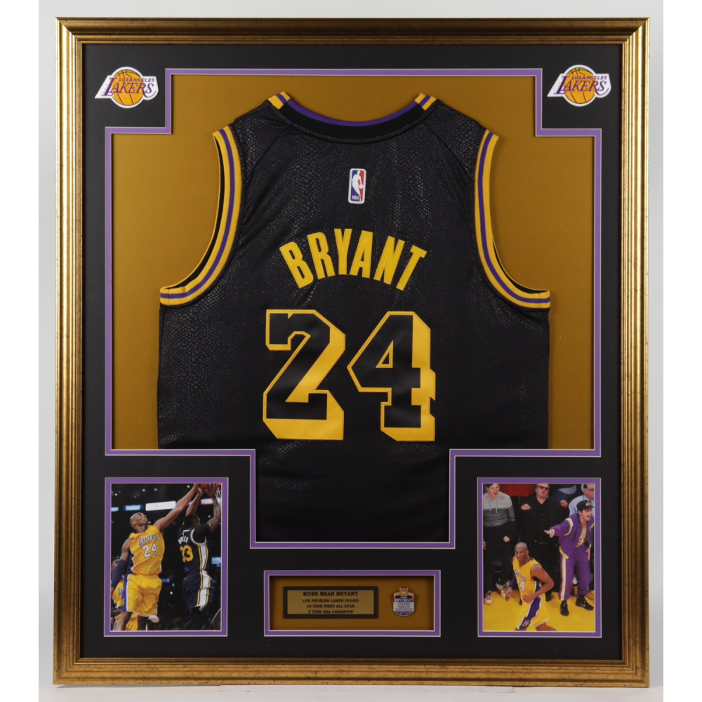 Kobe Bryant 32.5x37 Custom Framed Jersey with Career Highlight Pin