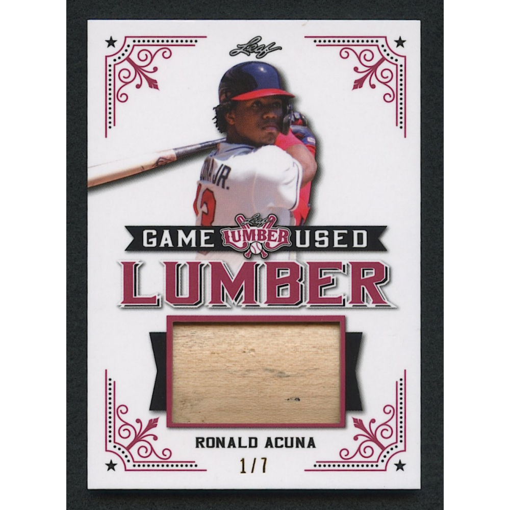 Ronald Acuna Jr. 2021 Leaf Lumber Kings Game Used Lumber Relic Crimson