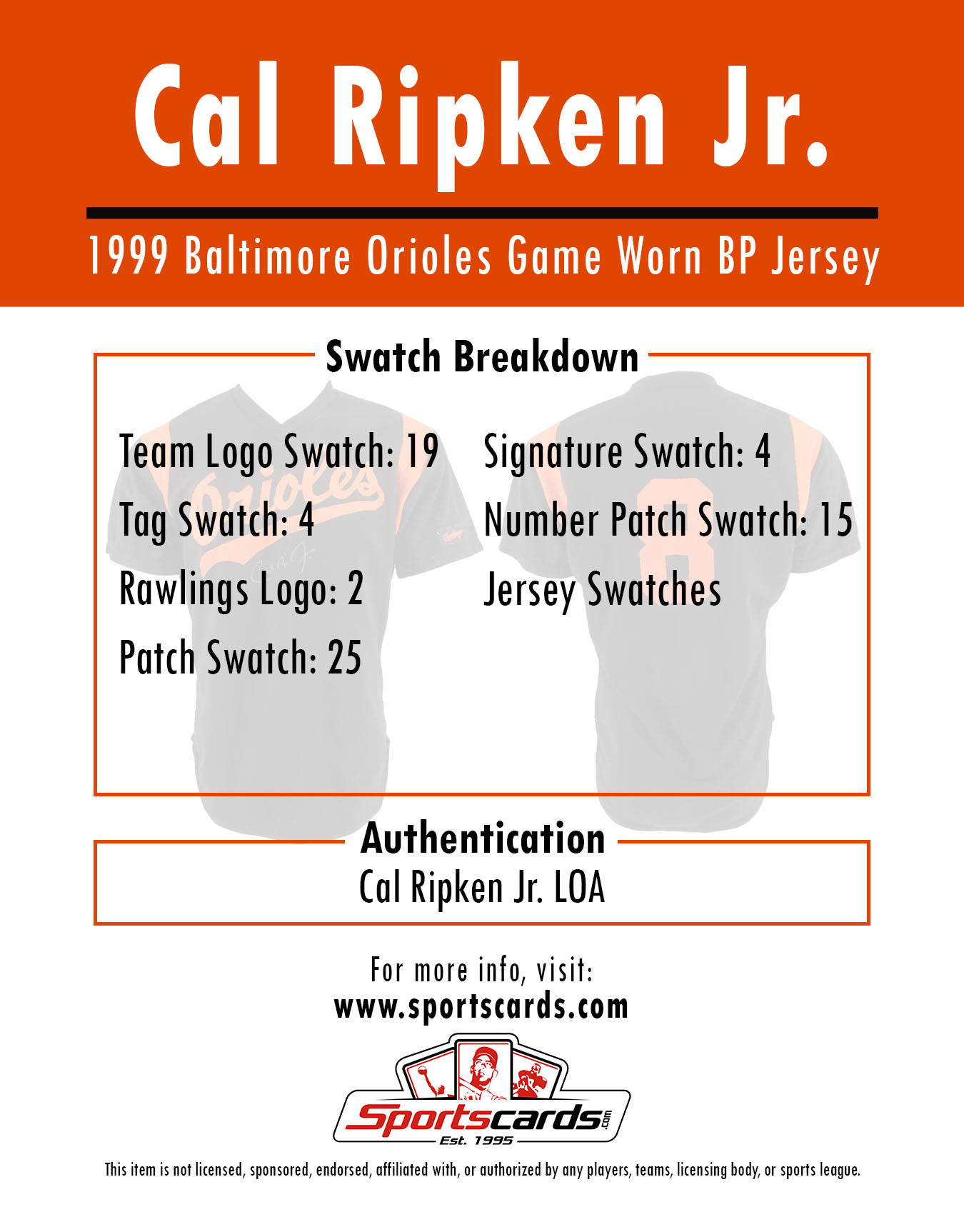 CAL RIPKEN JR 1999 ORIOLES GAME-WORN BP JERSEY MYSTERY SWATCH BOX! at PristineAuction.com CAL RIPKEN JR 1999 ORIOLES GAME-WORN BP JERSEY MYSTERY SWATCH BOX! at PristineAuction.com