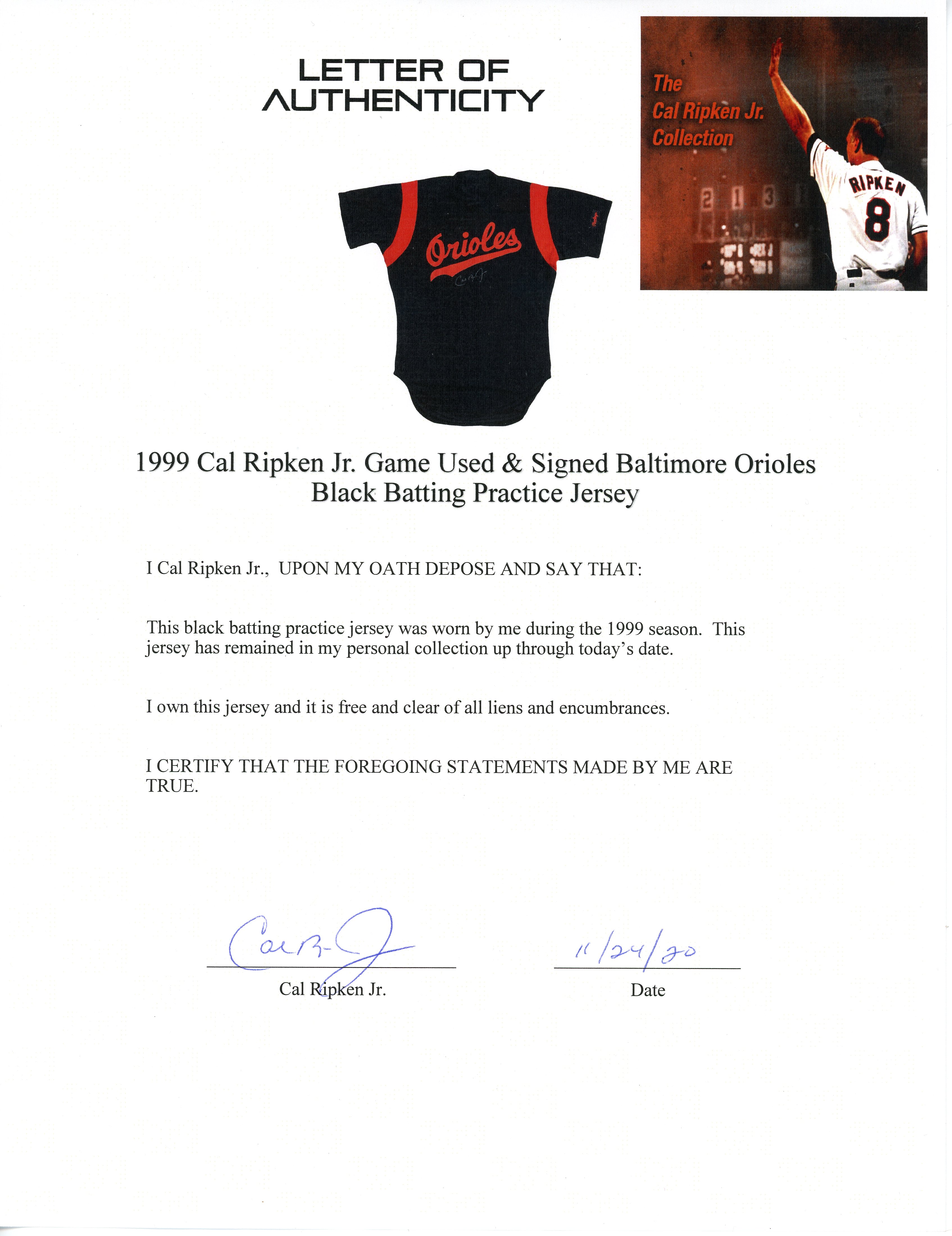 CAL RIPKEN JR 1999 ORIOLES GAME-WORN BP JERSEY MYSTERY SWATCH BOX! at PristineAuction.com CAL RIPKEN JR 1999 ORIOLES GAME-WORN BP JERSEY MYSTERY SWATCH BOX! at PristineAuction.com