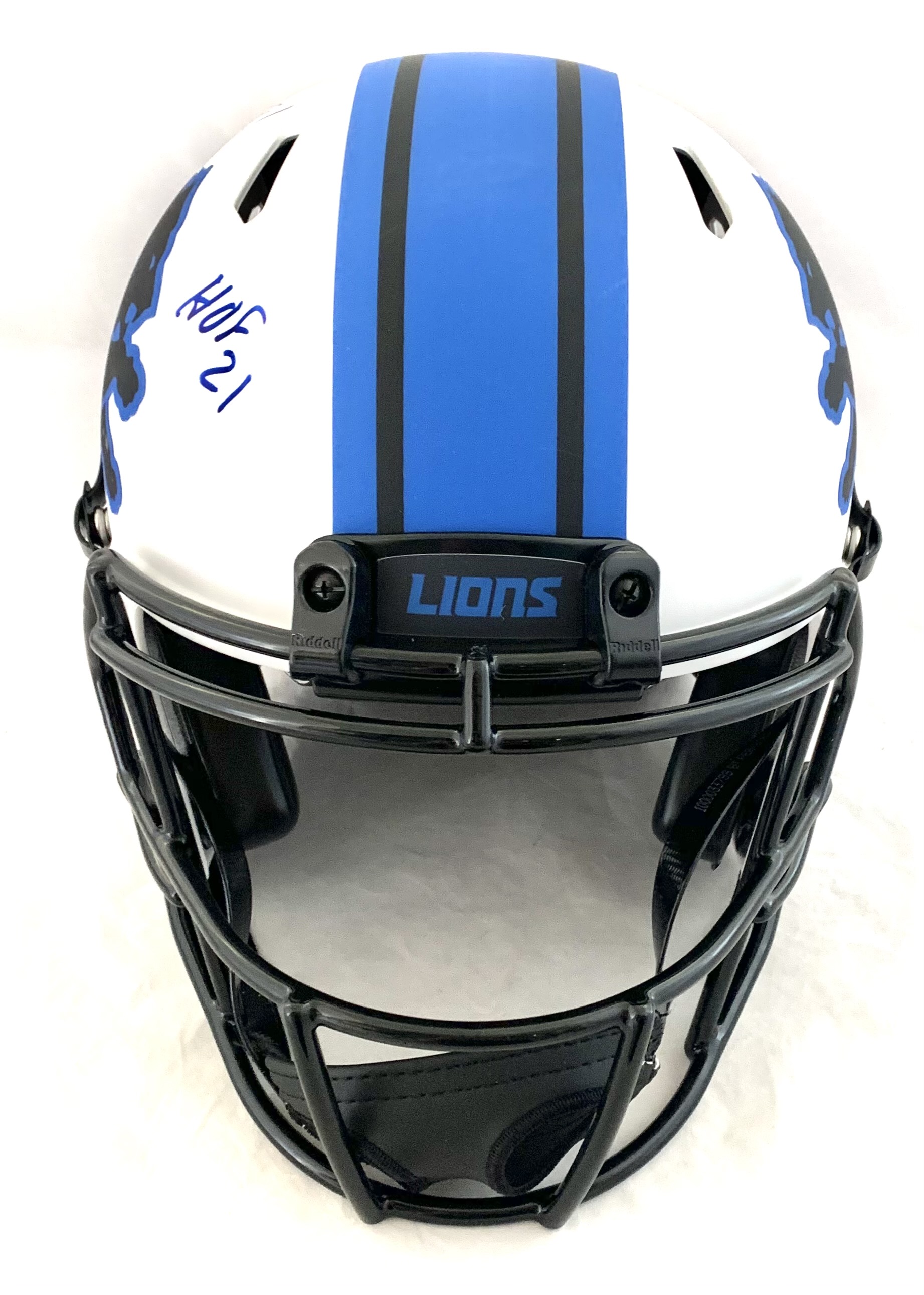 Calvin Johnson Signed Lions Full-Size Authentic On-Field Lunar Eclipse Alternate Speed Helmet Inscribed "HOF 21" (JSA) at PristineAuction.com Calvin Johnson Signed Lions Full-Size Authentic On-Field Lunar Eclipse Alternate Speed Helmet Inscribed "HOF 21" (JSA) at PristineAuction.com