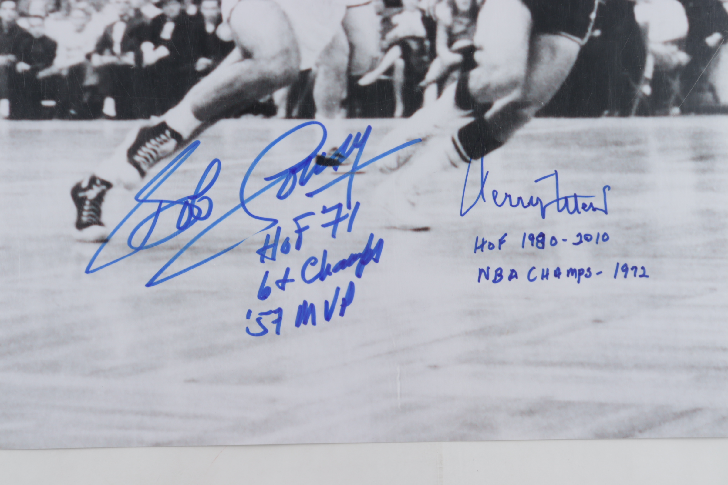 Jerry West & Bob Cousy Signed 16x20 Photo with Multiple Inscriptions (JSA COA) at PristineAuction.com Jerry West & Bob Cousy Signed 16x20 Photo with Multiple Inscriptions (JSA COA) at PristineAuction.com