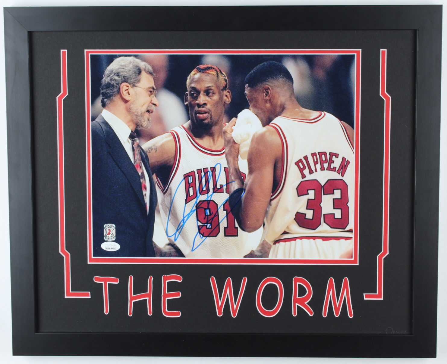 Dennis Rodman Signed Bulls 18x22 Custom Framed Photo Display (JSA COA & Fiterman Hologram) at PristineAuction.com Dennis Rodman Signed Bulls 18x22 Custom Framed Photo Display (JSA COA & Fiterman Hologram) at PristineAuction.com