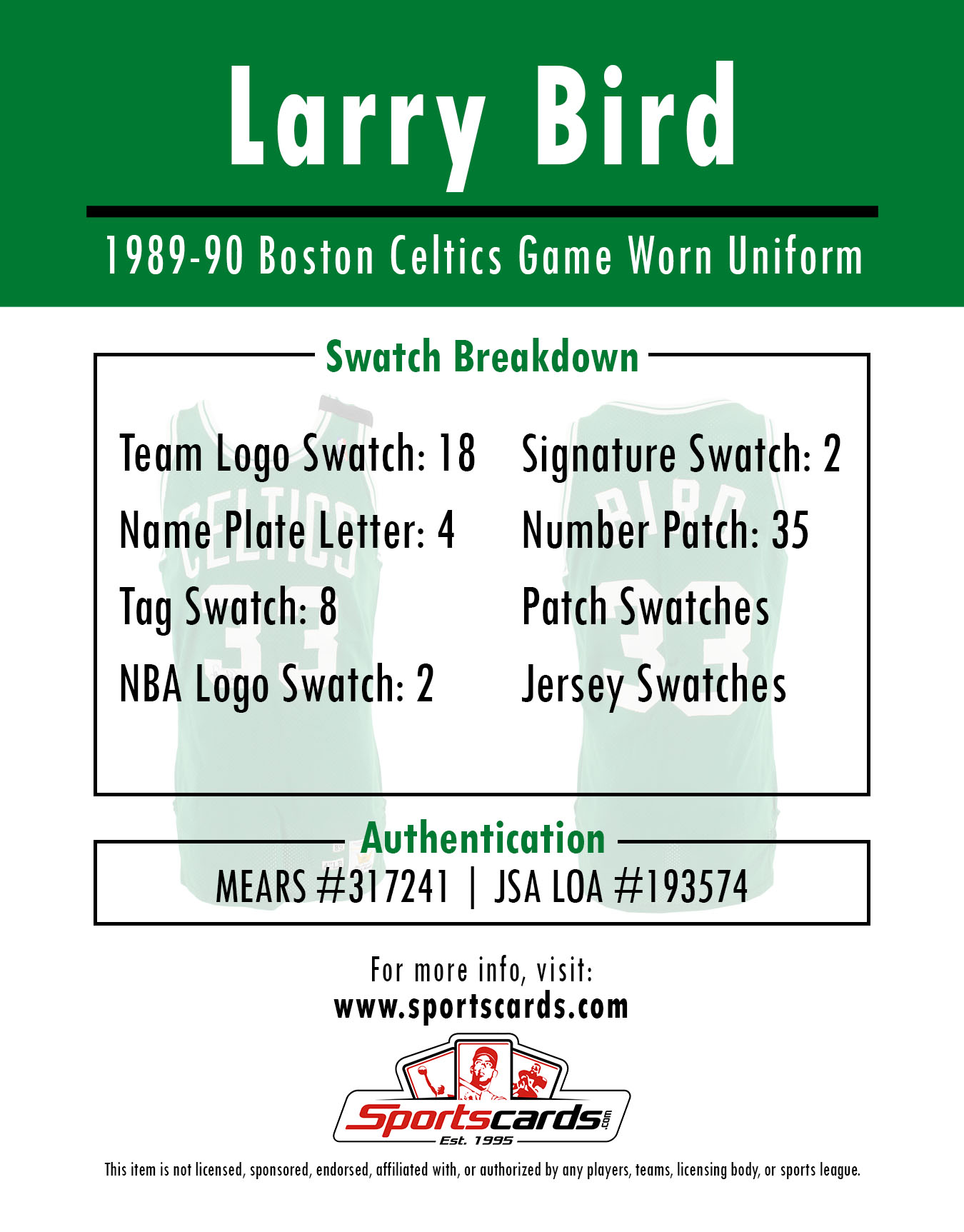 LARRY BIRD 1989-90 CELTICS GAME UNIFORM MYSTERY SWATCH BOX! at PristineAuction.com LARRY BIRD 1989-90 CELTICS GAME UNIFORM MYSTERY SWATCH BOX! at PristineAuction.com