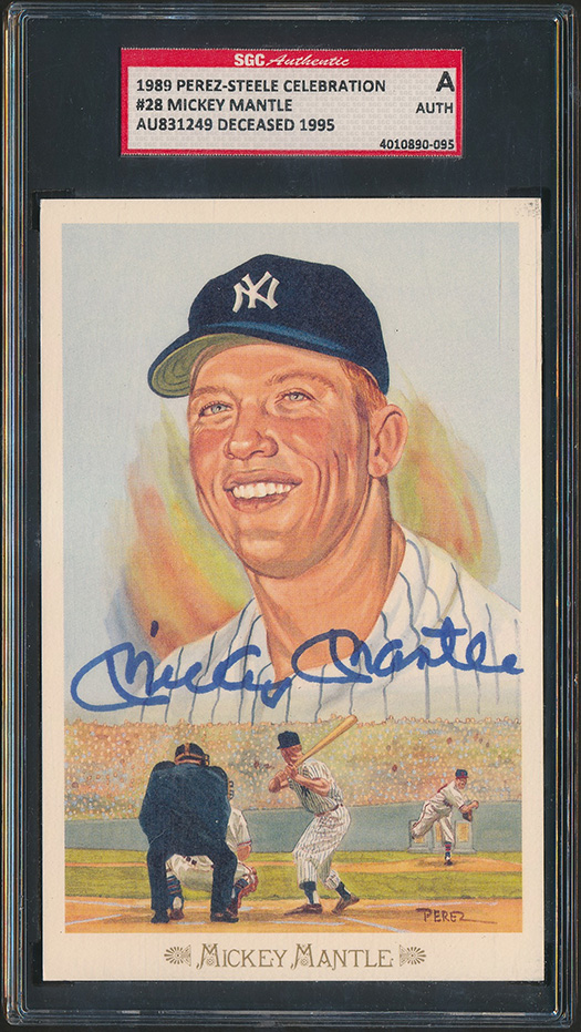 Mickey Mantle Signed LE 1989 Perez-Steele Celebration Postcards #28 (PSA Encapsulated) at PristineAuction.com Mickey Mantle Signed LE 1989 Perez-Steele Celebration Postcards #28 (PSA Encapsulated) at PristineAuction.com