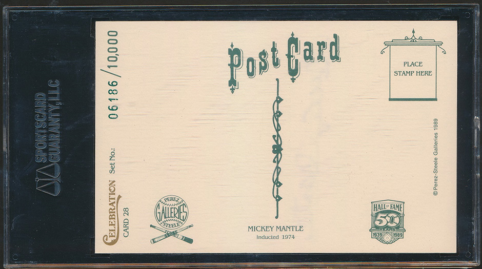 Mickey Mantle Signed LE 1989 Perez-Steele Celebration Postcards #28 (PSA Encapsulated) at PristineAuction.com Mickey Mantle Signed LE 1989 Perez-Steele Celebration Postcards #28 (PSA Encapsulated) at PristineAuction.com