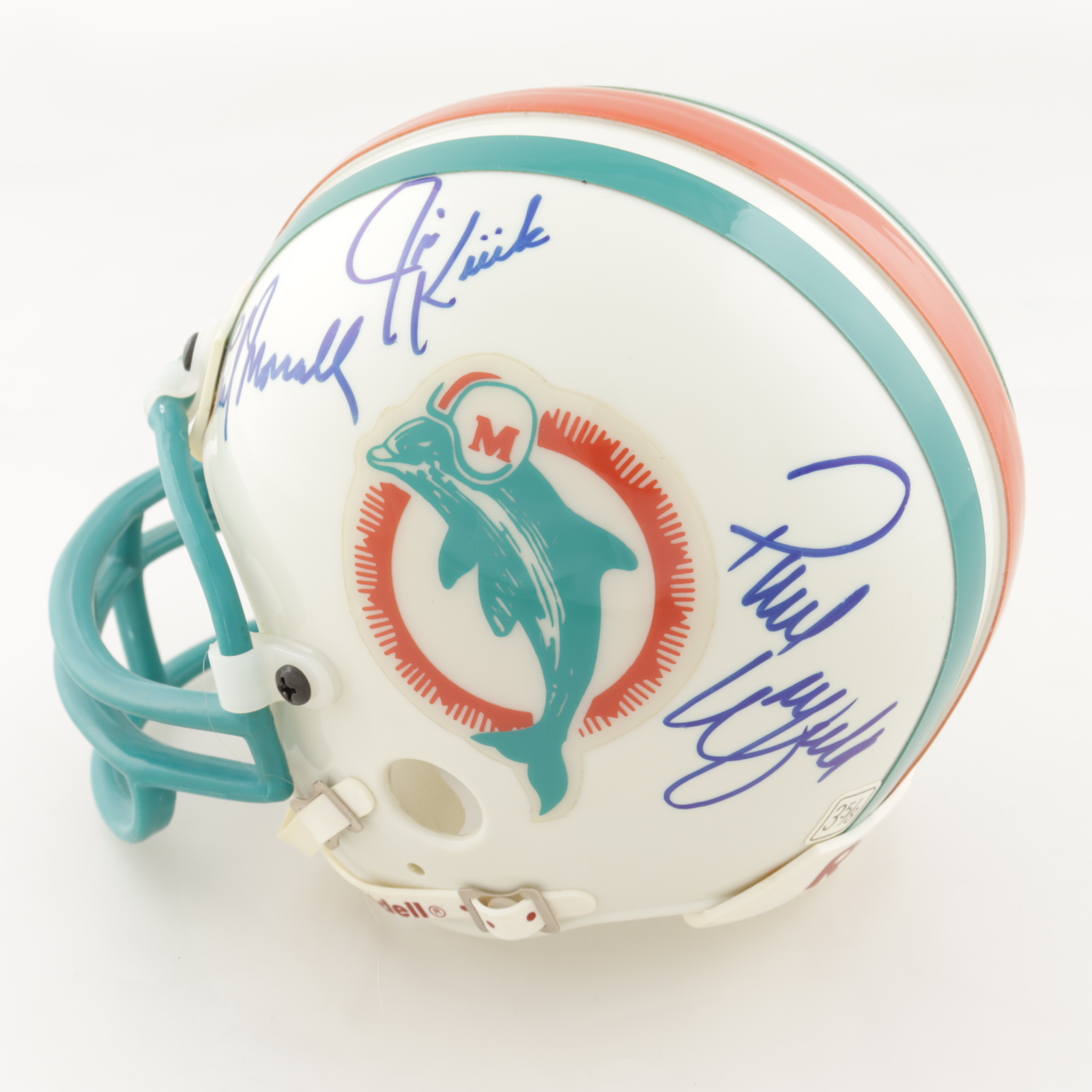 Dolphins Mini Helmet Signed by (5) with Bob Griese, Larry Csonka, Paul Warfield, Earl Morrall, & Jim Kiick (Beckett LOA) (See Description) at PristineAuction.com Dolphins Mini Helmet Signed by (5) with Bob Griese, Larry Csonka, Paul Warfield, Earl Morrall, & Jim Kiick (Beckett LOA) (See Description) at PristineAuction.com