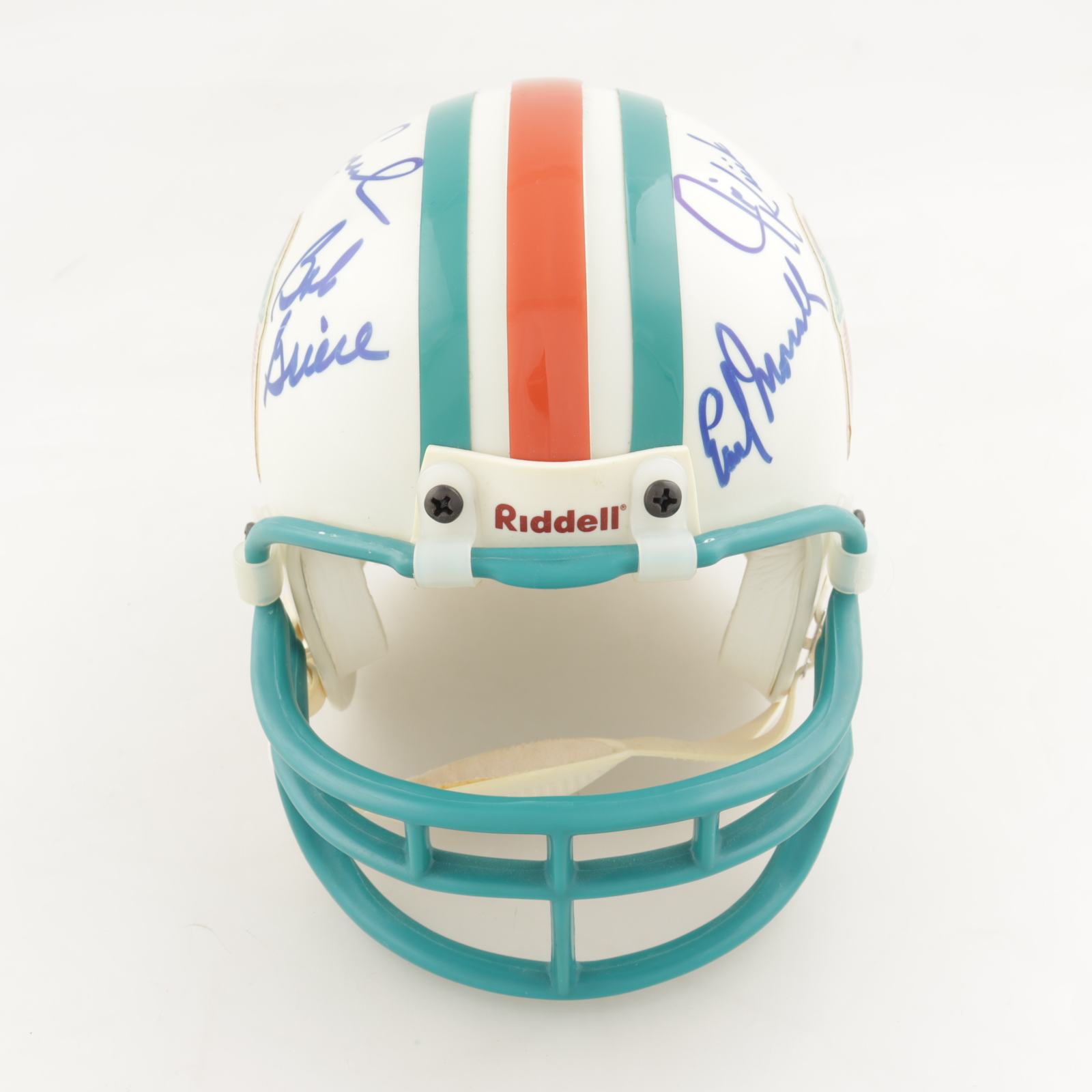 Dolphins Mini Helmet Signed by (5) with Bob Griese, Larry Csonka, Paul Warfield, Earl Morrall, & Jim Kiick (Beckett LOA) (See Description) at PristineAuction.com Dolphins Mini Helmet Signed by (5) with Bob Griese, Larry Csonka, Paul Warfield, Earl Morrall, & Jim Kiick (Beckett LOA) (See Description) at PristineAuction.com