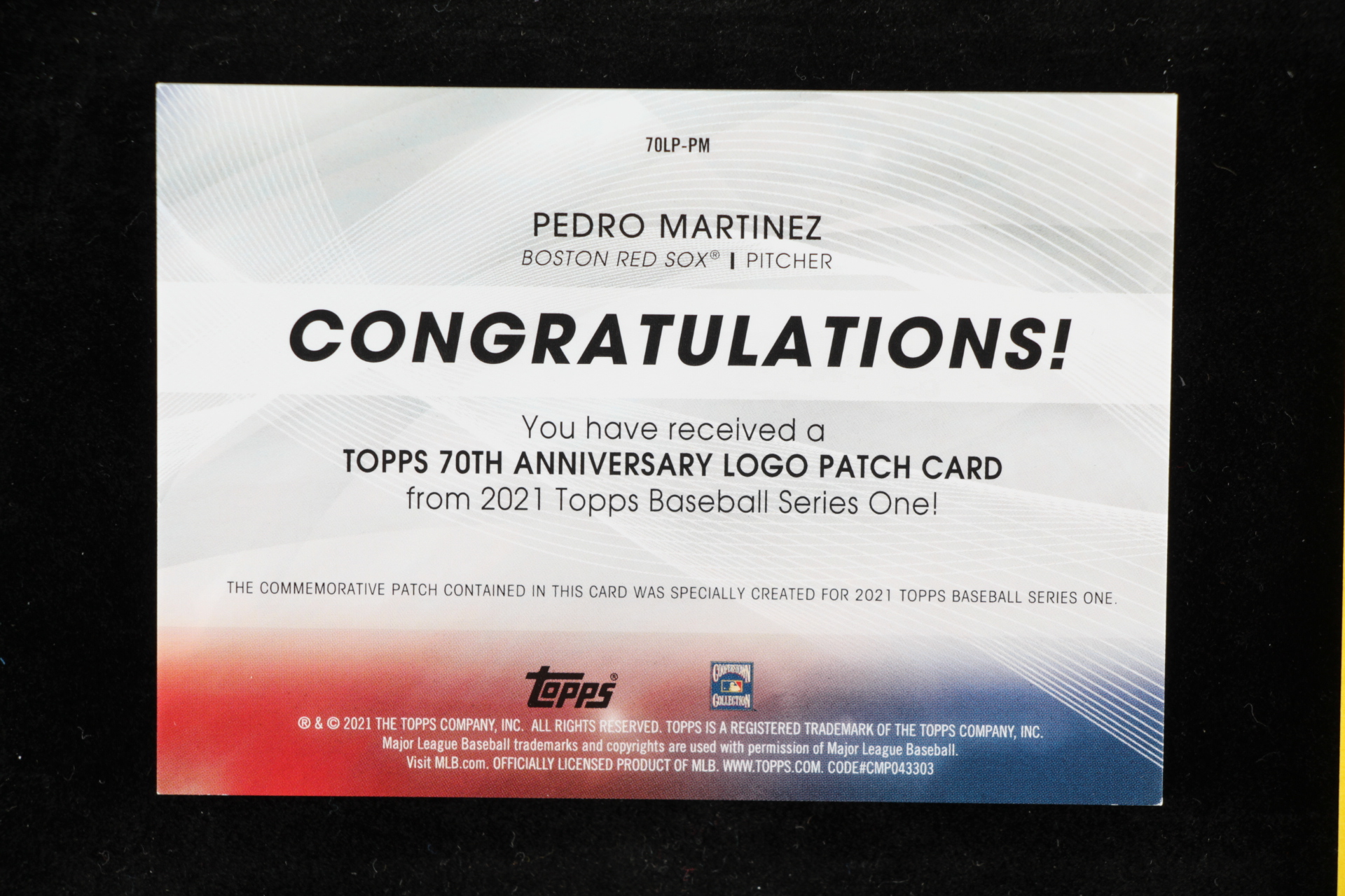 Pedro Martinez 2021 Topps 70th Anniversary Commemorative Logo Patches #70LPPM at PristineAuction.com Pedro Martinez 2021 Topps 70th Anniversary Commemorative Logo Patches #70LPPM at PristineAuction.com
