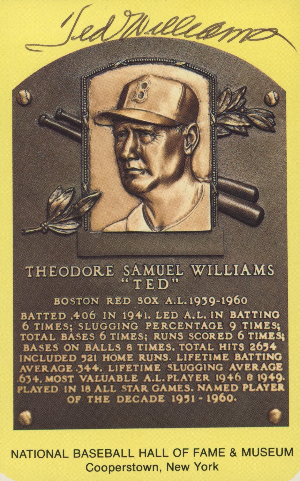 Ted Williams Signed Hall of Fame Plaque Postcard (JSA ALOA) at PristineAuction.com Ted Williams Signed Hall of Fame Plaque Postcard (JSA ALOA) at PristineAuction.com