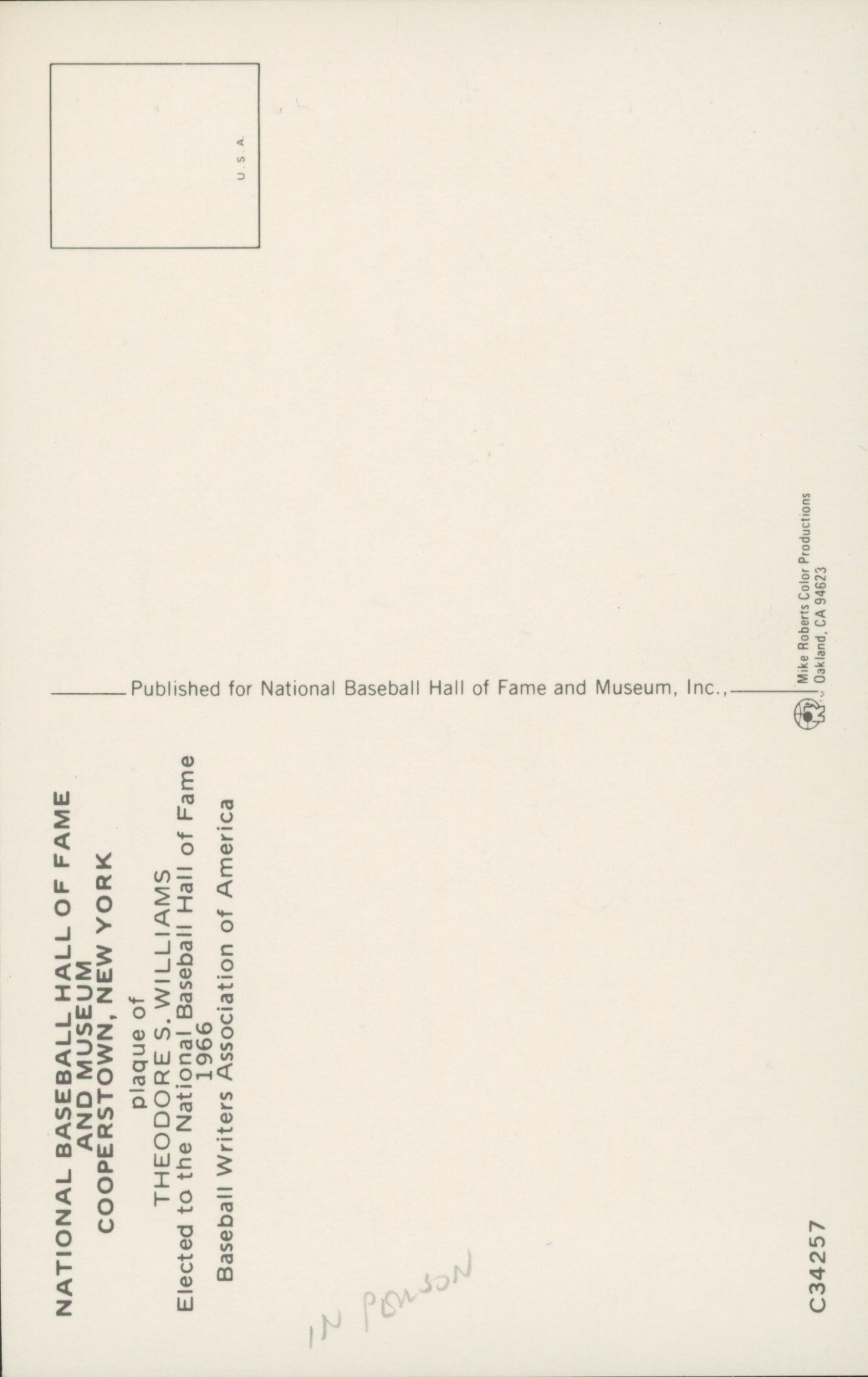 Ted Williams Signed Hall of Fame Plaque Postcard (JSA ALOA) at PristineAuction.com Ted Williams Signed Hall of Fame Plaque Postcard (JSA ALOA) at PristineAuction.com