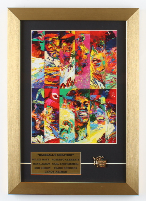 Leroy Neiman 12x17 Custom Framed "Baseball's Greatest" Lithograph Display including Roberto Clemente, Willie Mays, Bob Gibson, Carl Yastrzemski with Brass Vintage Hall Of Fame Pin at PristineAuction.com Leroy Neiman 12x17 Custom Framed "Baseball's Greatest" Lithograph Display including Roberto Clemente, Willie Mays, Bob Gibson, Carl Yastrzemski with Brass Vintage Hall Of Fame Pin at PristineAuction.com