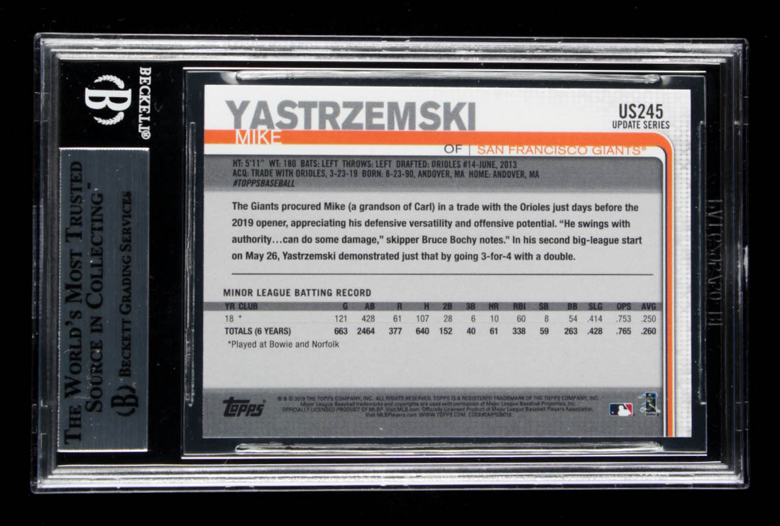 Mike Yastrzemski Signed 2019 Topps Update #US245 RC (BGS Encapsulated) at PristineAuction.com Mike Yastrzemski Signed 2019 Topps Update #US245 RC (BGS Encapsulated) at PristineAuction.com