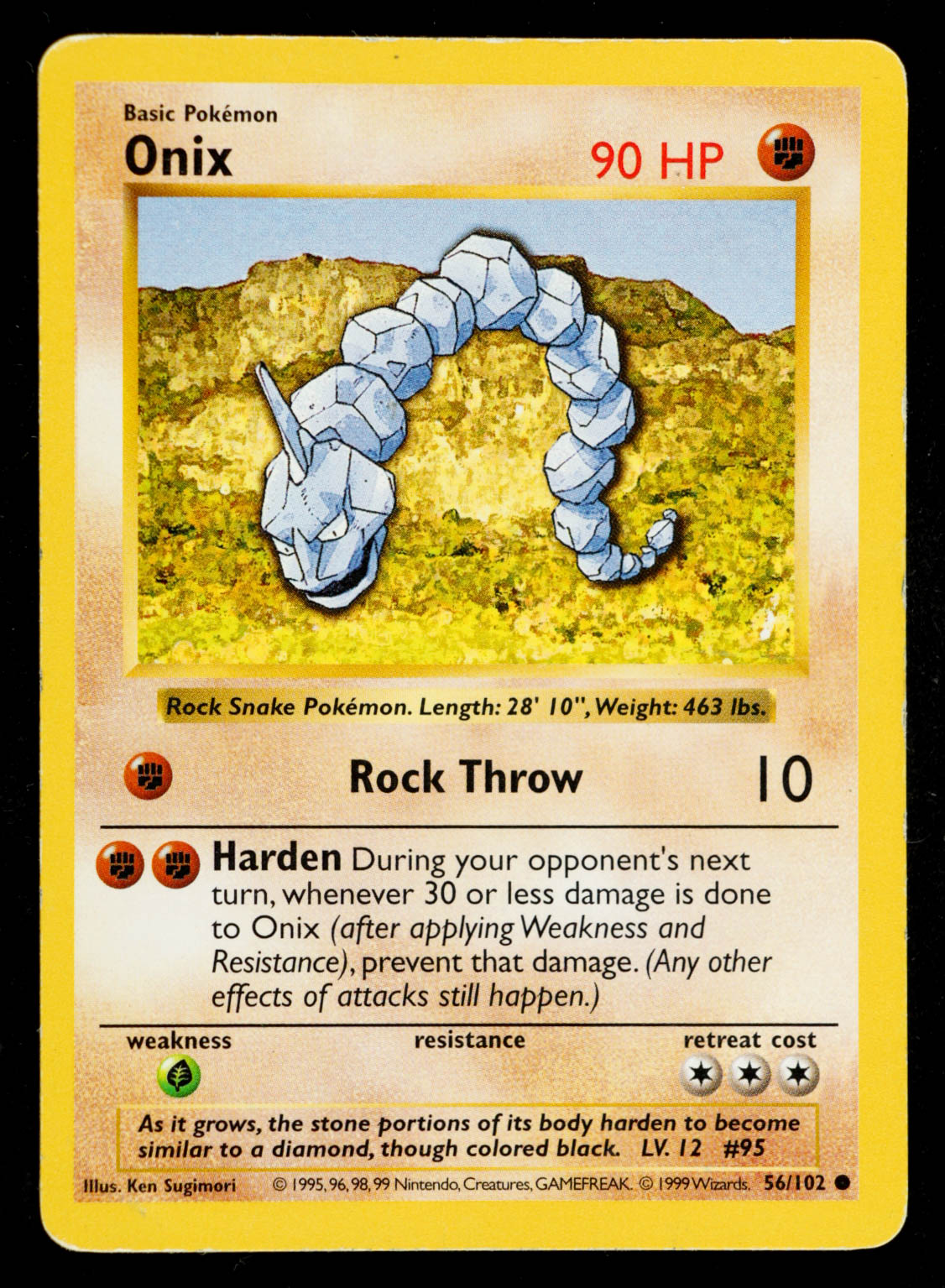 Onix 1999 Pokemon Base Shadowless #56 at PristineAuction.com Onix 1999 Pokemon Base Shadowless #56 at PristineAuction.com