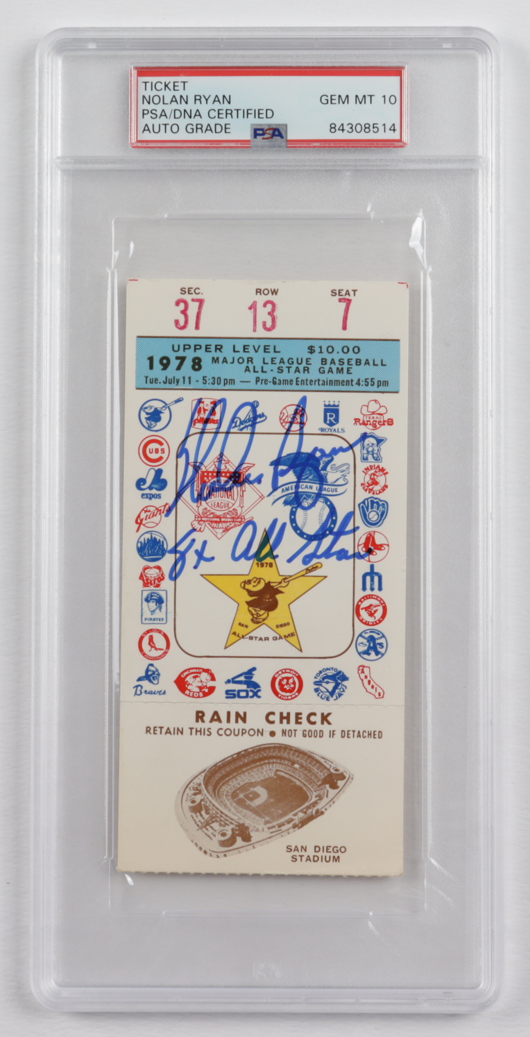Nolan Ryan Signed 1978 MLB All-Star Game Ticket Inscribed "8x All-Star" (PSA Encapsulated) at PristineAuction.com Nolan Ryan Signed 1978 MLB All-Star Game Ticket Inscribed "8x All-Star" (PSA Encapsulated) at PristineAuction.com
