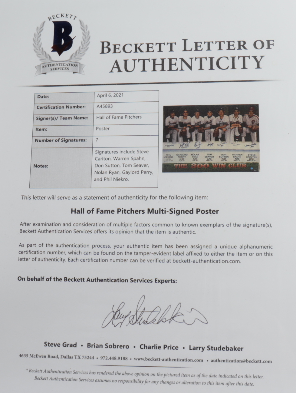 300 Game Winners LE MLB 34x45 Lithograph On Canvas Signed by (7) HOF Pitchers with Gaylord Perry, Steve Carlton, Warren Spahn, Don Sutton with Multiple Win Inscriptions (Beckett LOA) at PristineAuction.com 300 Game Winners LE MLB 34x45 Lithograph On Canvas Signed by (7) HOF Pitchers with Gaylord Perry, Steve Carlton, Warren Spahn, Don Sutton with Multiple Win Inscriptions (Beckett LOA) at PristineAuction.com