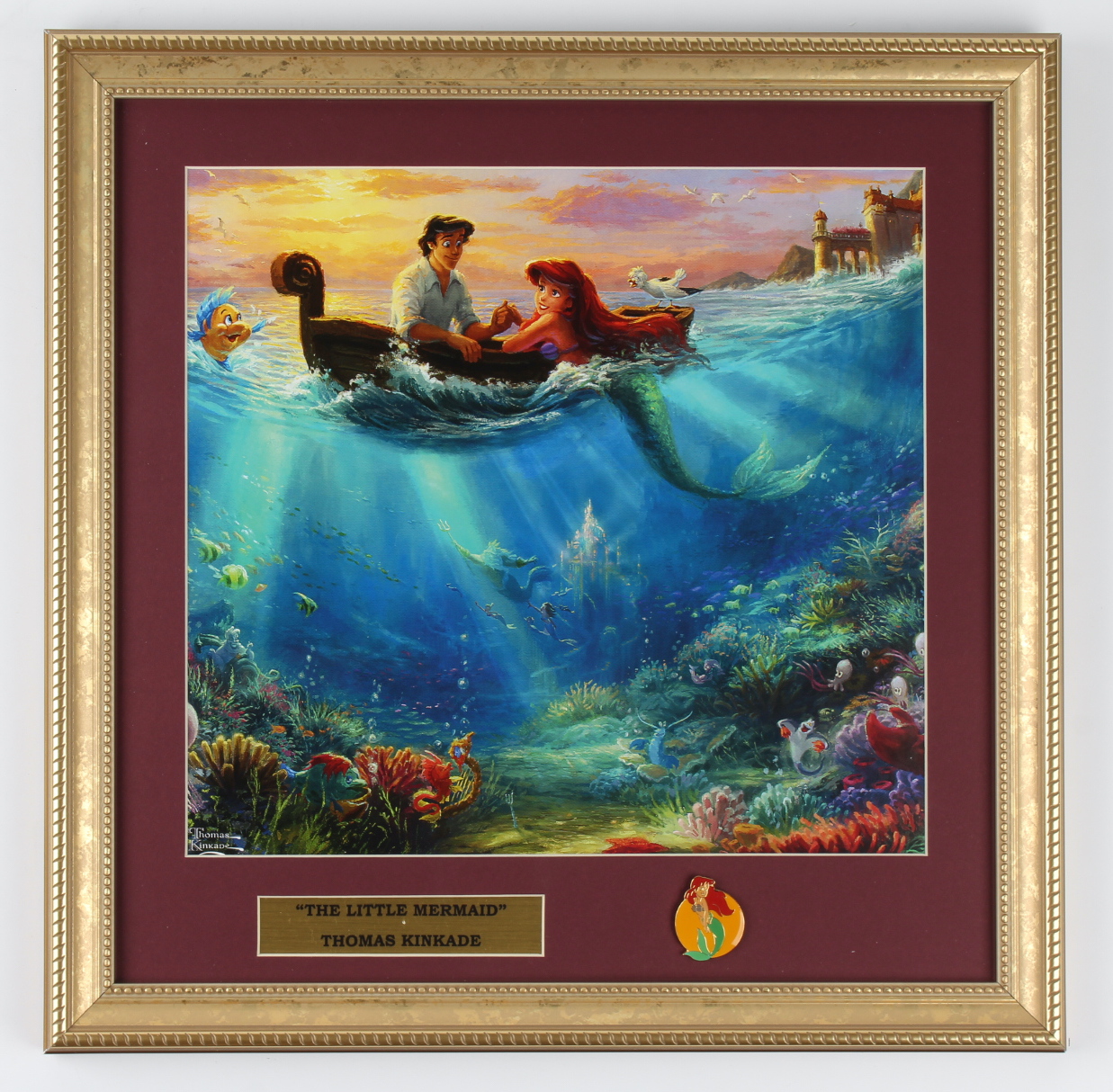 Thomas Kinkade Walt Disney's "The Little Mermaid" 16x16 Custom Framed Print Display with The Little Mermaid Pin (See Description) at PristineAuction.com Thomas Kinkade Walt Disney's "The Little Mermaid" 16x16 Custom Framed Print Display with The Little Mermaid Pin (See Description) at PristineAuction.com