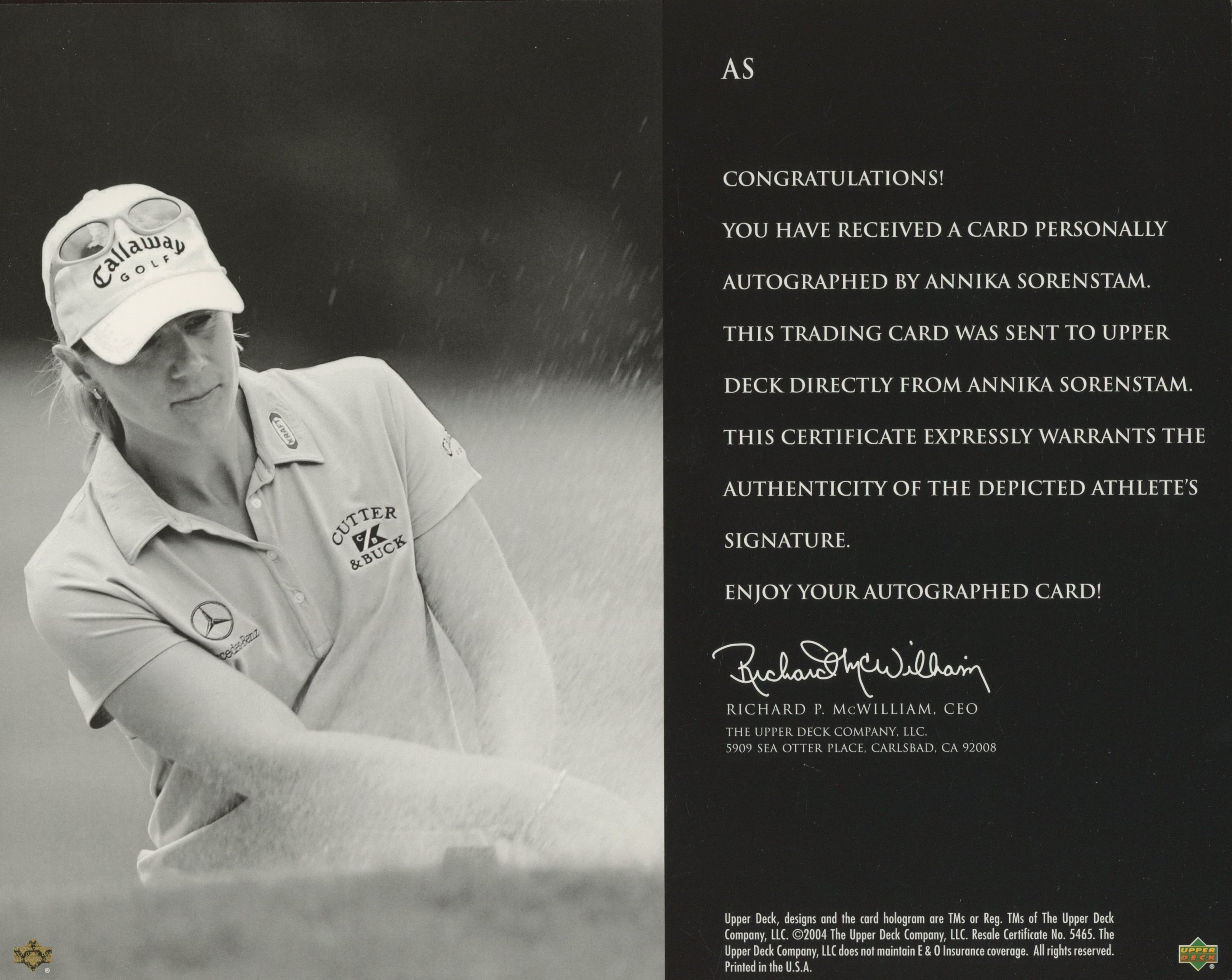 Annika Sorenstam 2004 SP Signature Shots 8x10 #AS (JSA COA) at PristineAuction.com Annika Sorenstam 2004 SP Signature Shots 8x10 #AS (JSA COA) at PristineAuction.com