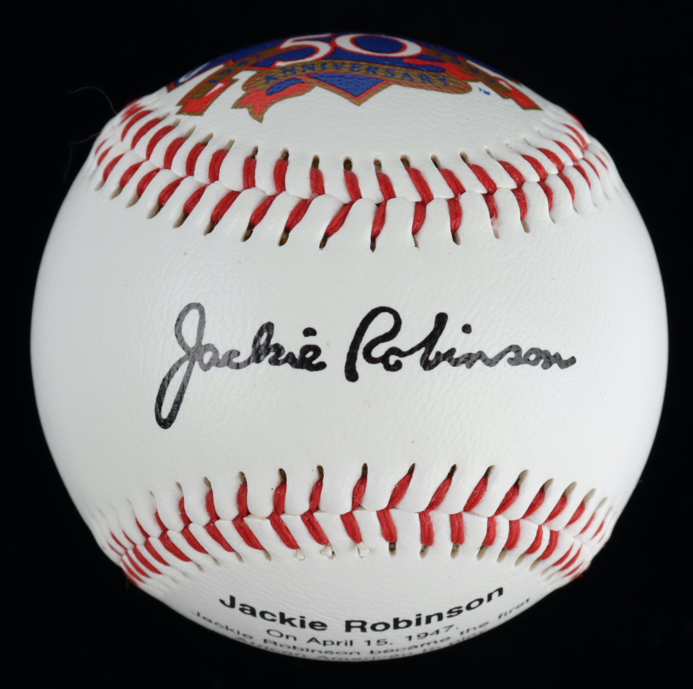 Jackie Robinson 50th Anniversary Baseball with High Quality Display Case at PristineAuction.com Jackie Robinson 50th Anniversary Baseball with High Quality Display Case at PristineAuction.com