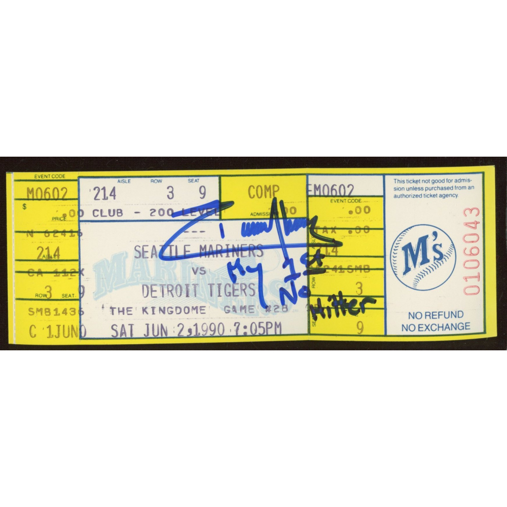 Randy Johnson Signed 1990 Mariners Vs. Tigers Original Ticket Inscribed
