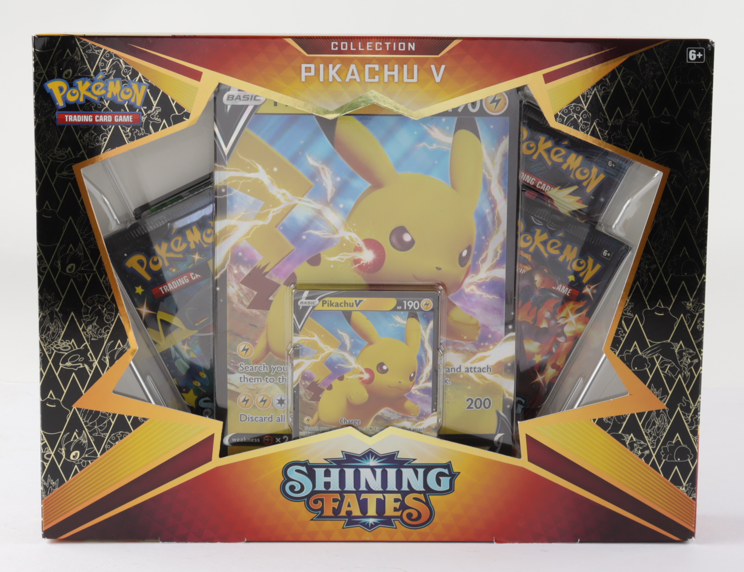 Pokemon TCG: Shining Fates PIKACHU V Box with (4) Booster Packs at PristineAuction.com Pokemon TCG: Shining Fates PIKACHU V Box with (4) Booster Packs at PristineAuction.com