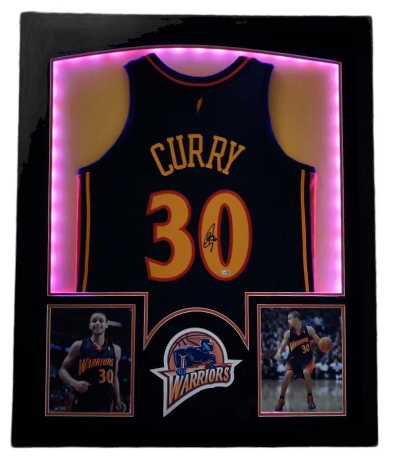 Stephen Curry Signed Warriors 32x41 Custom Framed Jersey Display with LED Lights (Fanatics Hologram) at PristineAuction.com Stephen Curry Signed Warriors 32x41 Custom Framed Jersey Display with LED Lights (Fanatics Hologram) at PristineAuction.com