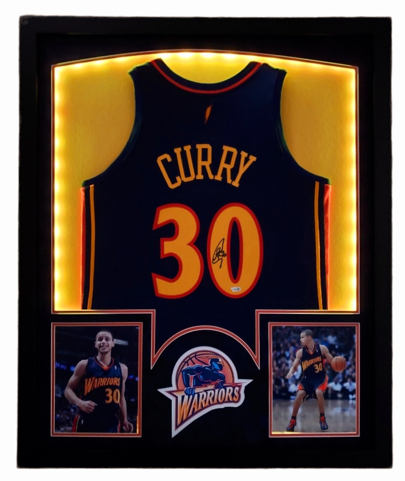 Stephen Curry Signed Warriors 32x41 Custom Framed Jersey Display with LED Lights (Fanatics Hologram) at PristineAuction.com Stephen Curry Signed Warriors 32x41 Custom Framed Jersey Display with LED Lights (Fanatics Hologram) at PristineAuction.com