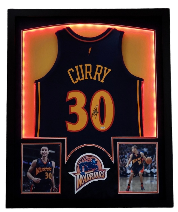 Stephen Curry Signed Warriors 32x41 Custom Framed Jersey Display with LED Lights (Fanatics Hologram) at PristineAuction.com Stephen Curry Signed Warriors 32x41 Custom Framed Jersey Display with LED Lights (Fanatics Hologram) at PristineAuction.com