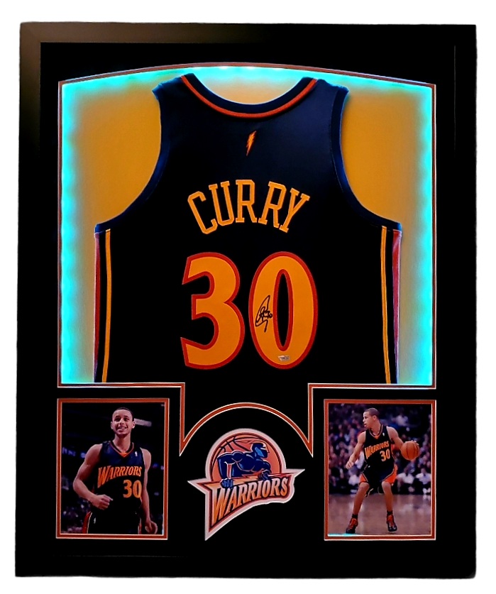 Stephen Curry Signed Warriors 32x41 Custom Framed Jersey Display with LED Lights (Fanatics Hologram) at PristineAuction.com Stephen Curry Signed Warriors 32x41 Custom Framed Jersey Display with LED Lights (Fanatics Hologram) at PristineAuction.com