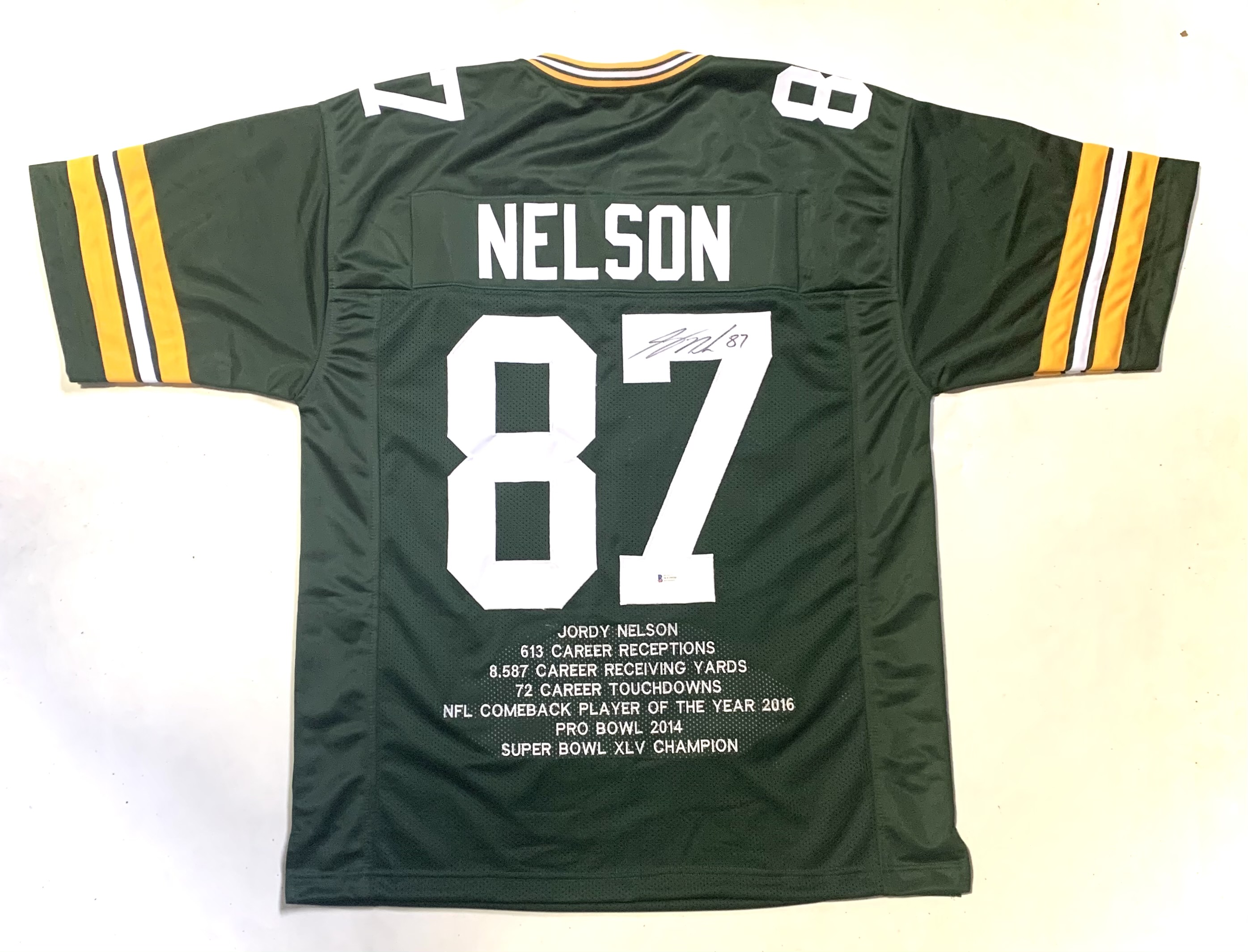 Jordy Nelson Signed Career Highlight Stat Jersey (Beckett) at PristineAuction.com Jordy Nelson Signed Career Highlight Stat Jersey (Beckett) at PristineAuction.com