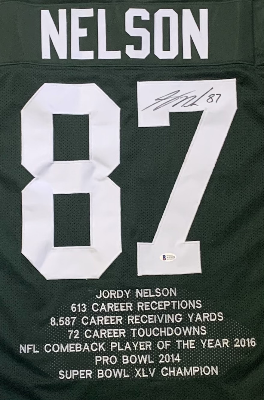 Jordy Nelson Signed Career Highlight Stat Jersey (Beckett) at PristineAuction.com Jordy Nelson Signed Career Highlight Stat Jersey (Beckett) at PristineAuction.com