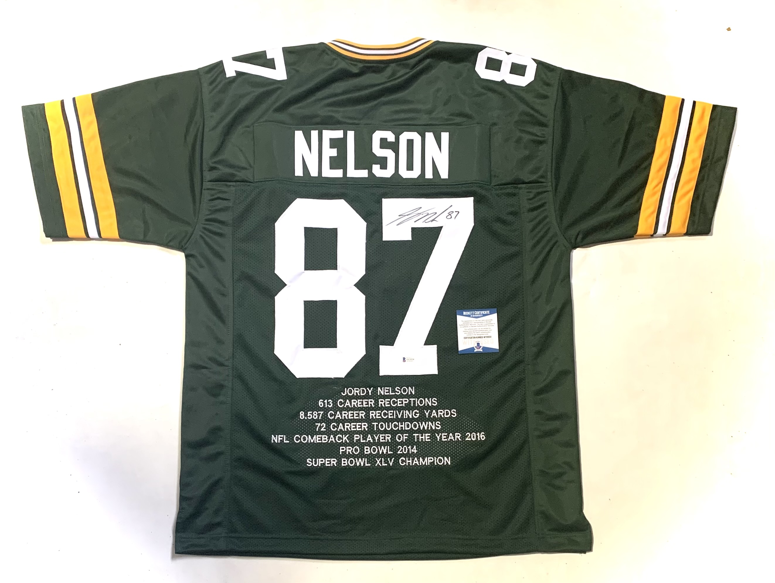 Jordy Nelson Signed Career Highlight Stat Jersey (Beckett) at PristineAuction.com Jordy Nelson Signed Career Highlight Stat Jersey (Beckett) at PristineAuction.com
